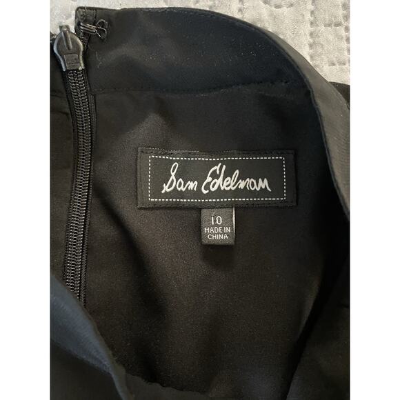 Sam Edelman Sz 10 Blk Chiffon Keyhole Lined Sheath Feather Ptn Sheer Slv Dress - Picture 7 of 14